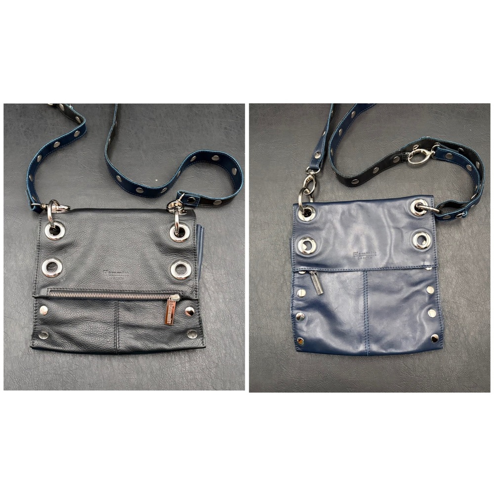 Hammitt Los Angeles Reversible Black Navy Leather Crossbody Bag Silver Hardware